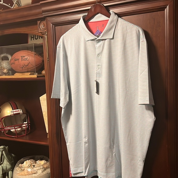 New Johnnie-O Santa Monica Light Blue & Pink Striped Golf Tennis Sports Polo! - Picture 10 of 12